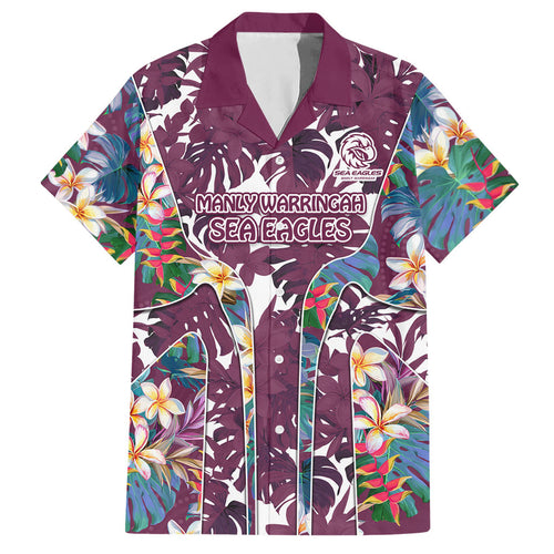 Manly Warringah Sea Eagles Hawaiian Shirt Tropical Hibiscus Floral Pattern With Maroon And White Accents
