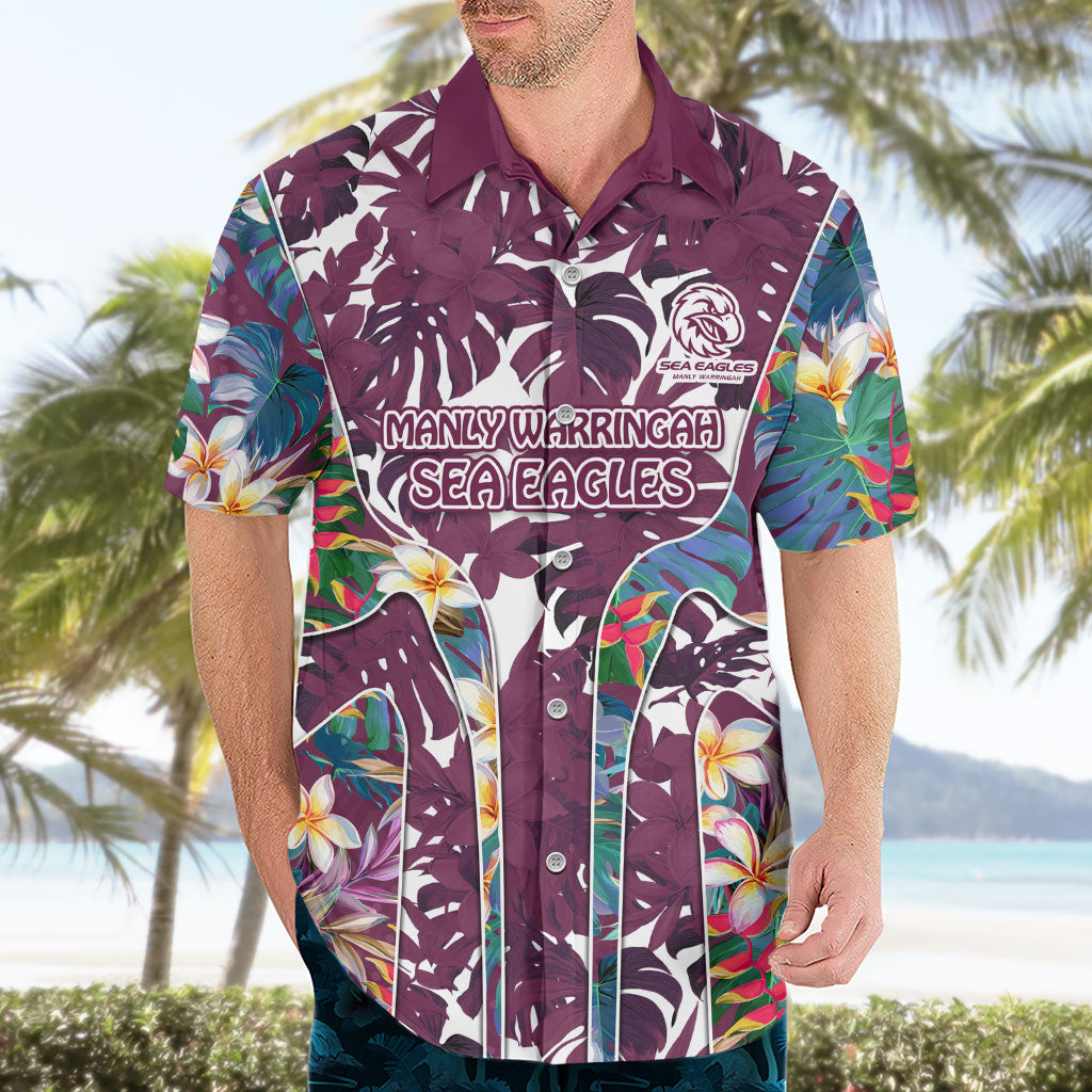 Manly Warringah Sea Eagles Hawaiian Shirt Tropical Hibiscus Floral Pattern With Maroon And White Accents