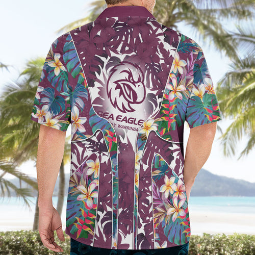 Manly Warringah Sea Eagles Hawaiian Shirt Tropical Hibiscus Floral Pattern With Maroon And White Accents