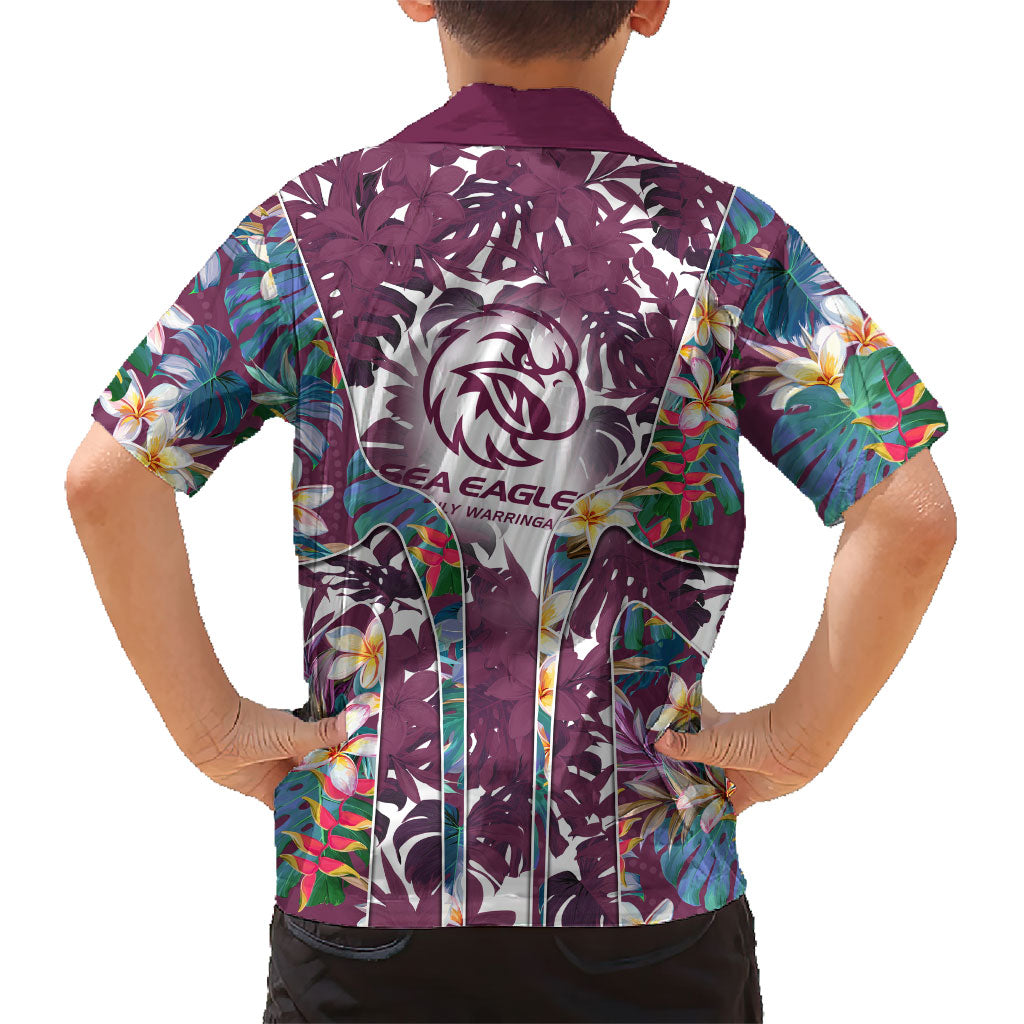 Manly Warringah Sea Eagles Hawaiian Shirt Tropical Hibiscus Floral Pattern With Maroon And White Accents