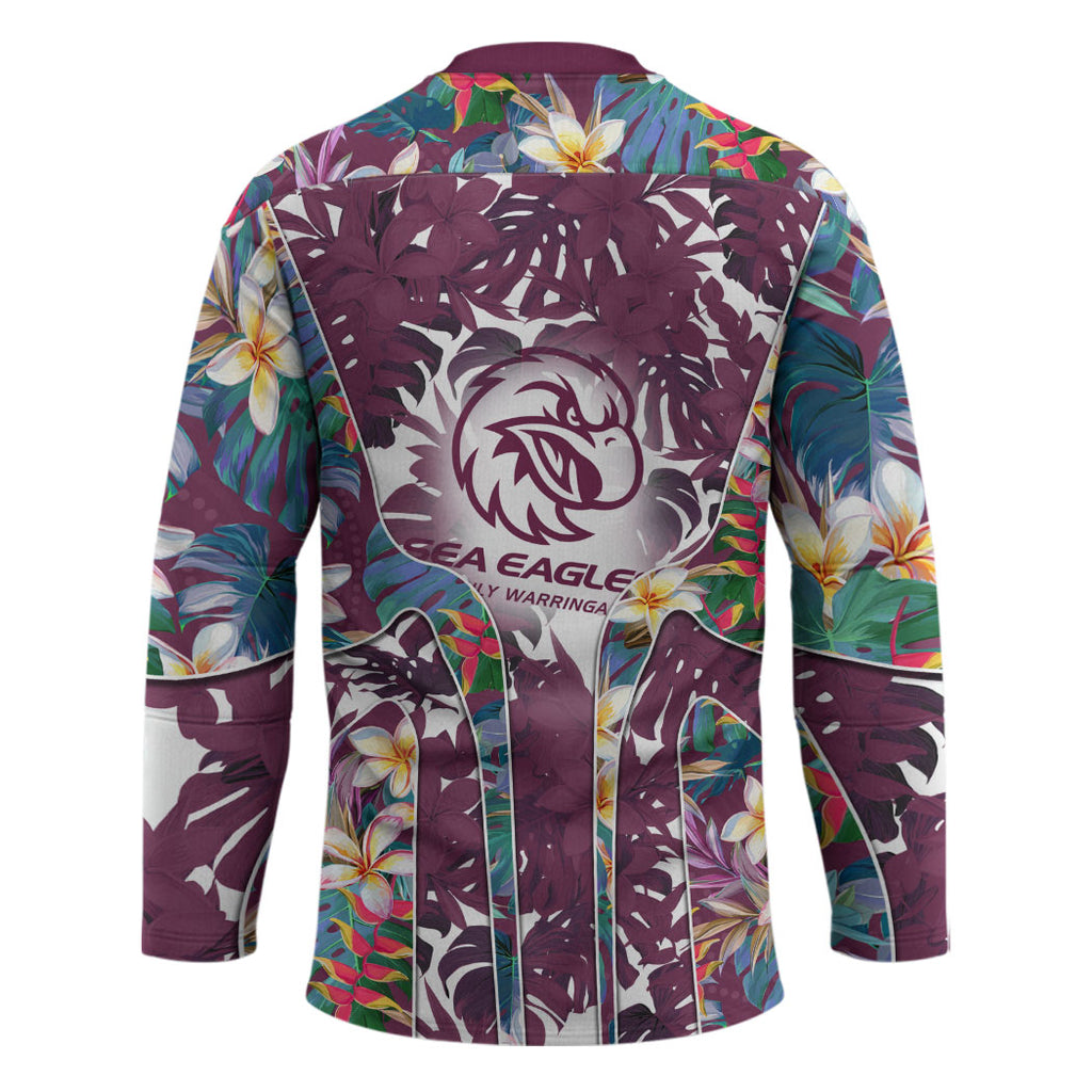 Manly Warringah Sea Eagles Hockey Jersey Tropical Hibiscus Floral Pattern With Maroon And White Accents