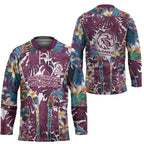 Manly Warringah Sea Eagles Hockey Jersey Tropical Hibiscus Floral Pattern With Maroon And White Accents