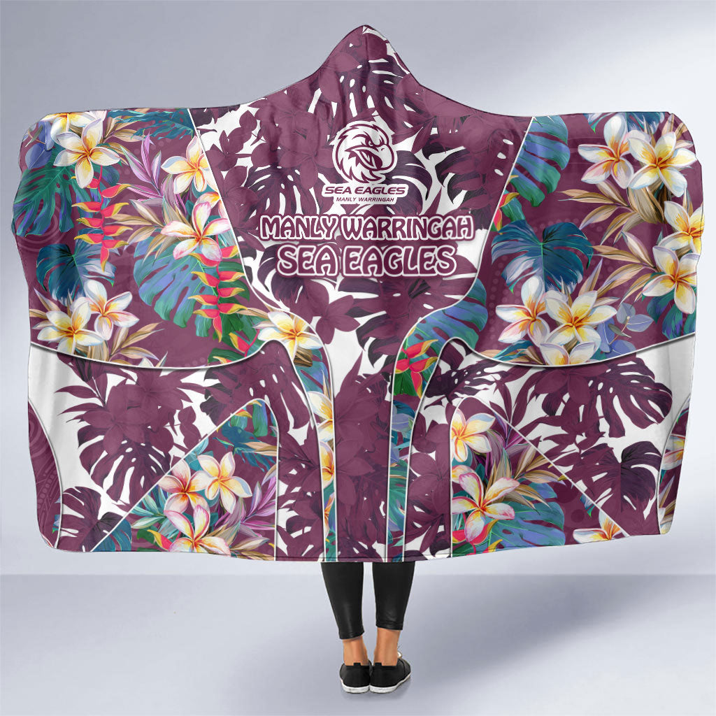 Manly Warringah Sea Eagles Hooded Blanket Tropical Hibiscus Floral Pattern With Maroon And White Accents
