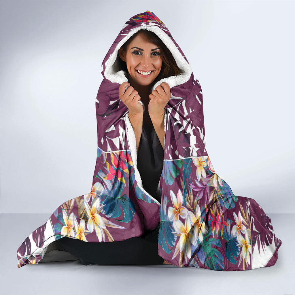 Manly Warringah Sea Eagles Hooded Blanket Tropical Hibiscus Floral Pattern With Maroon And White Accents
