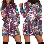 Manly Warringah Sea Eagles Hoodie Dress Tropical Hibiscus Floral Pattern With Maroon And White Accents