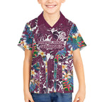 Manly Warringah Sea Eagles Kid Hawaiian Shirt Tropical Hibiscus Floral Pattern With Maroon And White Accents
