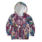 Manly Warringah Sea Eagles Kid Hoodie Tropical Hibiscus Floral Pattern With Maroon And White Accents