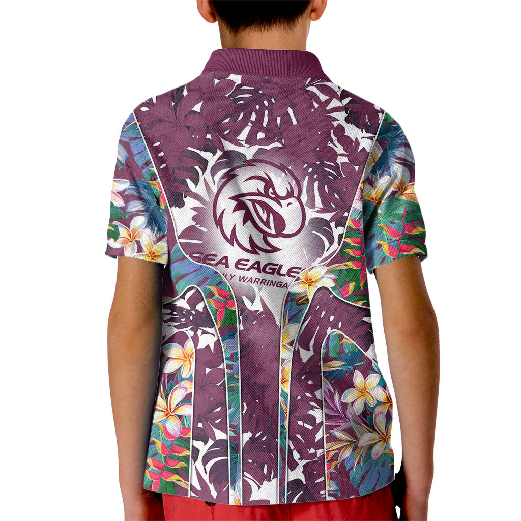 Manly Warringah Sea Eagles Kid Polo Shirt Tropical Hibiscus Floral Pattern With Maroon And White Accents