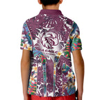Manly Warringah Sea Eagles Kid Polo Shirt Tropical Hibiscus Floral Pattern With Maroon And White Accents