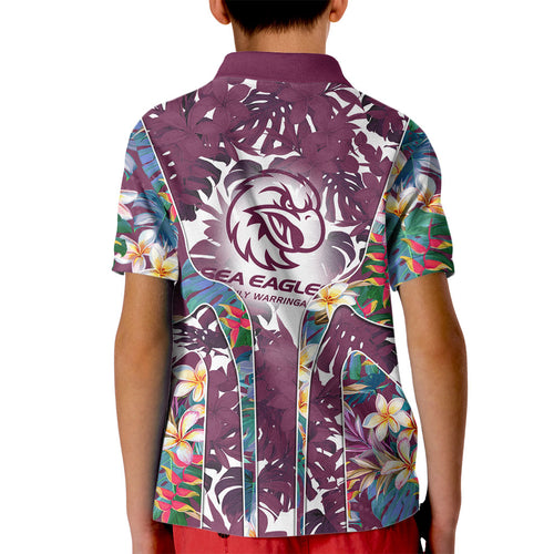 Manly Warringah Sea Eagles Kid Polo Shirt Tropical Hibiscus Floral Pattern With Maroon And White Accents