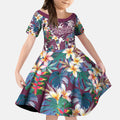 Manly Warringah Sea Eagles Kid Short Sleeve Dress Tropical Hibiscus Floral Pattern With Maroon And White Accents