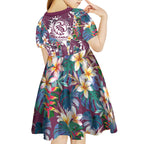 Manly Warringah Sea Eagles Kid Short Sleeve Dress Tropical Hibiscus Floral Pattern With Maroon And White Accents