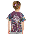 Manly Warringah Sea Eagles Kid T Shirt Tropical Hibiscus Floral Pattern With Maroon And White Accents