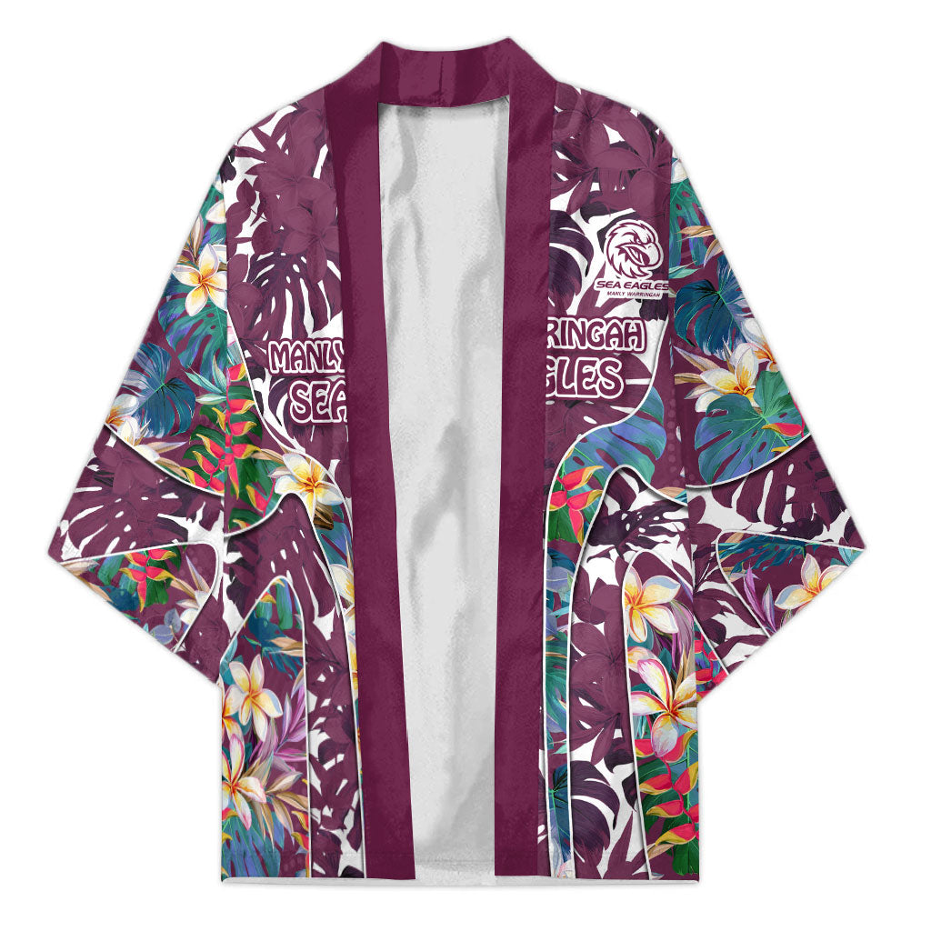 Manly Warringah Sea Eagles Kimono Tropical Hibiscus Floral Pattern With Maroon And White Accents