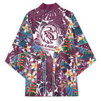 Manly Warringah Sea Eagles Kimono Tropical Hibiscus Floral Pattern With Maroon And White Accents
