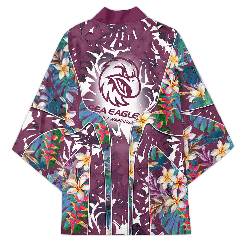 Manly Warringah Sea Eagles Kimono Tropical Hibiscus Floral Pattern With Maroon And White Accents