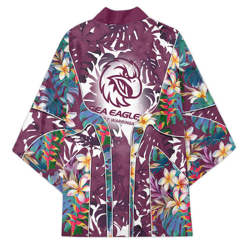 Manly Warringah Sea Eagles Kimono Tropical Hibiscus Floral Pattern With Maroon And White Accents