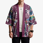Manly Warringah Sea Eagles Kimono Tropical Hibiscus Floral Pattern With Maroon And White Accents