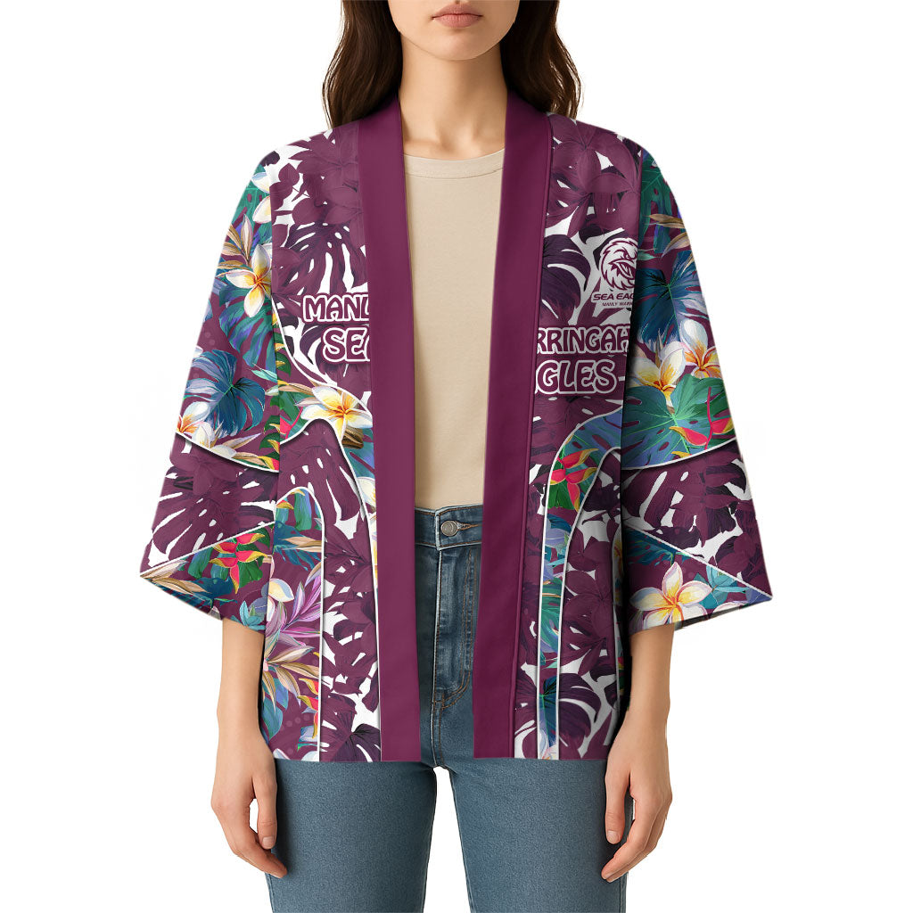 Manly Warringah Sea Eagles Kimono Tropical Hibiscus Floral Pattern With Maroon And White Accents