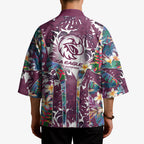 Manly Warringah Sea Eagles Kimono Tropical Hibiscus Floral Pattern With Maroon And White Accents