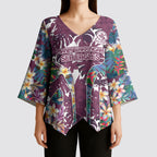 Manly Warringah Sea Eagles Kimono Sleeve Blouse Tropical Hibiscus Floral Pattern With Maroon And White Accents