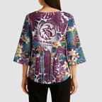 Manly Warringah Sea Eagles Kimono Sleeve Blouse Tropical Hibiscus Floral Pattern With Maroon And White Accents