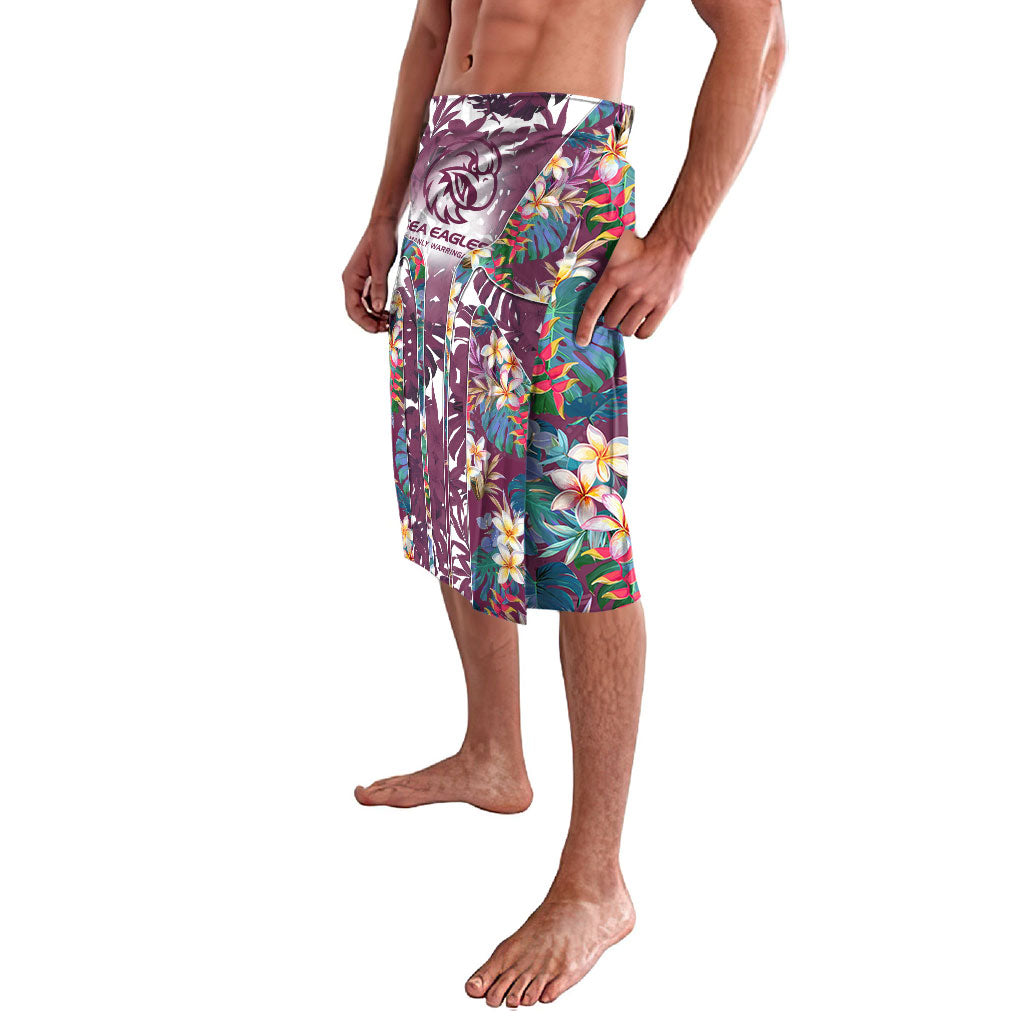 Manly Warringah Sea Eagles Lavalava Tropical Hibiscus Floral Pattern With Maroon And White Accents