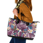 Manly Warringah Sea Eagles Leather Tote Bag Tropical Hibiscus Floral Pattern With Maroon And White Accents