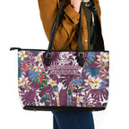 Manly Warringah Sea Eagles Leather Tote Bag Tropical Hibiscus Floral Pattern With Maroon And White Accents