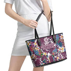 Manly Warringah Sea Eagles Leather Tote Bag Tropical Hibiscus Floral Pattern With Maroon And White Accents