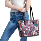 Manly Warringah Sea Eagles Leather Tote Bag Tropical Hibiscus Floral Pattern With Maroon And White Accents