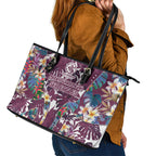 Manly Warringah Sea Eagles Leather Tote Bag Tropical Hibiscus Floral Pattern With Maroon And White Accents