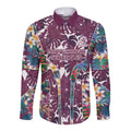 Manly Warringah Sea Eagles Long Sleeve Button Shirt Tropical Hibiscus Floral Pattern With Maroon And White Accents