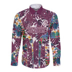 Manly Warringah Sea Eagles Long Sleeve Button Shirt Tropical Hibiscus Floral Pattern With Maroon And White Accents