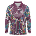Manly Warringah Sea Eagles Long Sleeve Polo Shirt Tropical Hibiscus Floral Pattern With Maroon And White Accents
