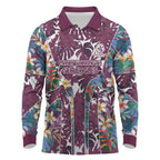 Manly Warringah Sea Eagles Long Sleeve Polo Shirt Tropical Hibiscus Floral Pattern With Maroon And White Accents