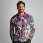 Manly Warringah Sea Eagles Long Sleeve Polo Shirt Tropical Hibiscus Floral Pattern With Maroon And White Accents