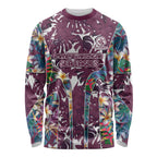 Manly Warringah Sea Eagles Long Sleeve Shirt Tropical Hibiscus Floral Pattern With Maroon And White Accents