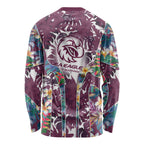 Manly Warringah Sea Eagles Long Sleeve Shirt Tropical Hibiscus Floral Pattern With Maroon And White Accents