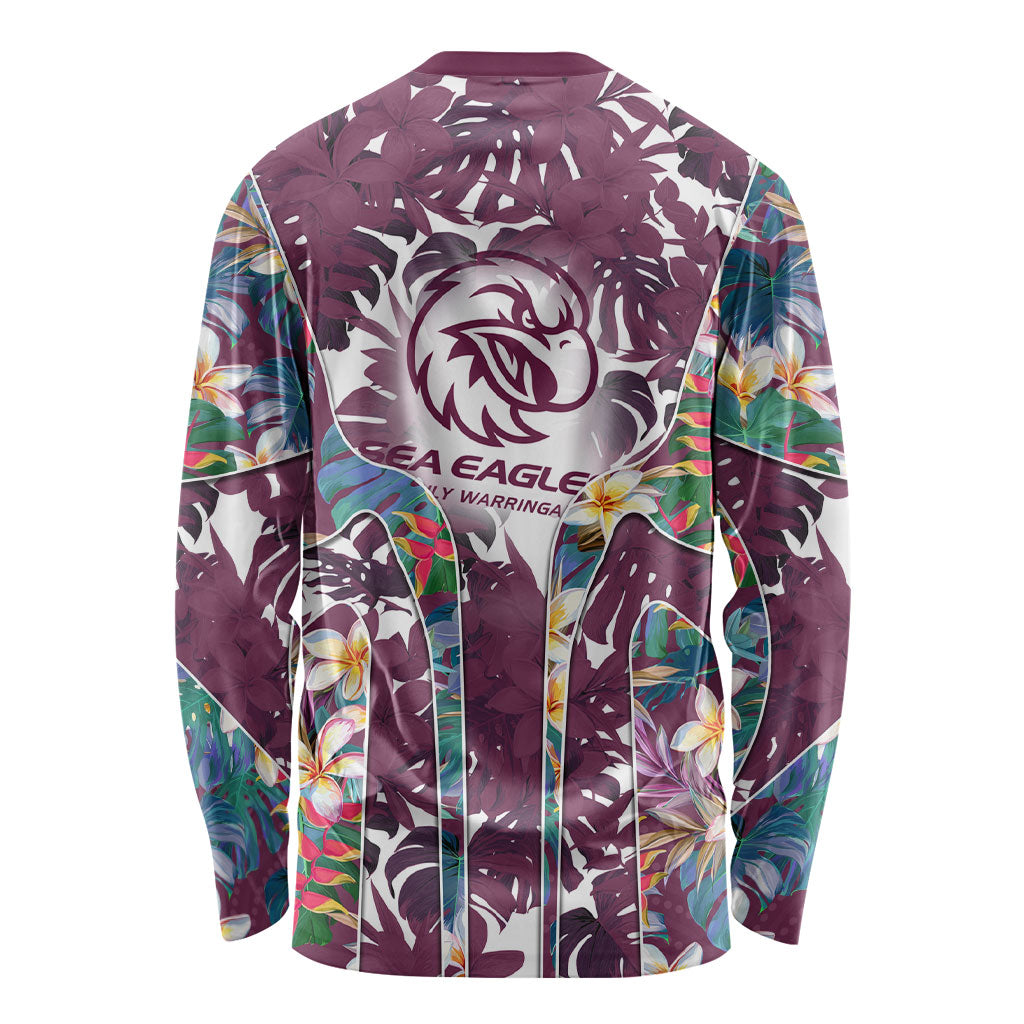 Manly Warringah Sea Eagles Long Sleeve Shirt Tropical Hibiscus Floral Pattern With Maroon And White Accents