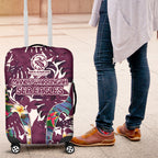 Manly Warringah Sea Eagles Luggage Cover Tropical Hibiscus Floral Pattern With Maroon And White Accents