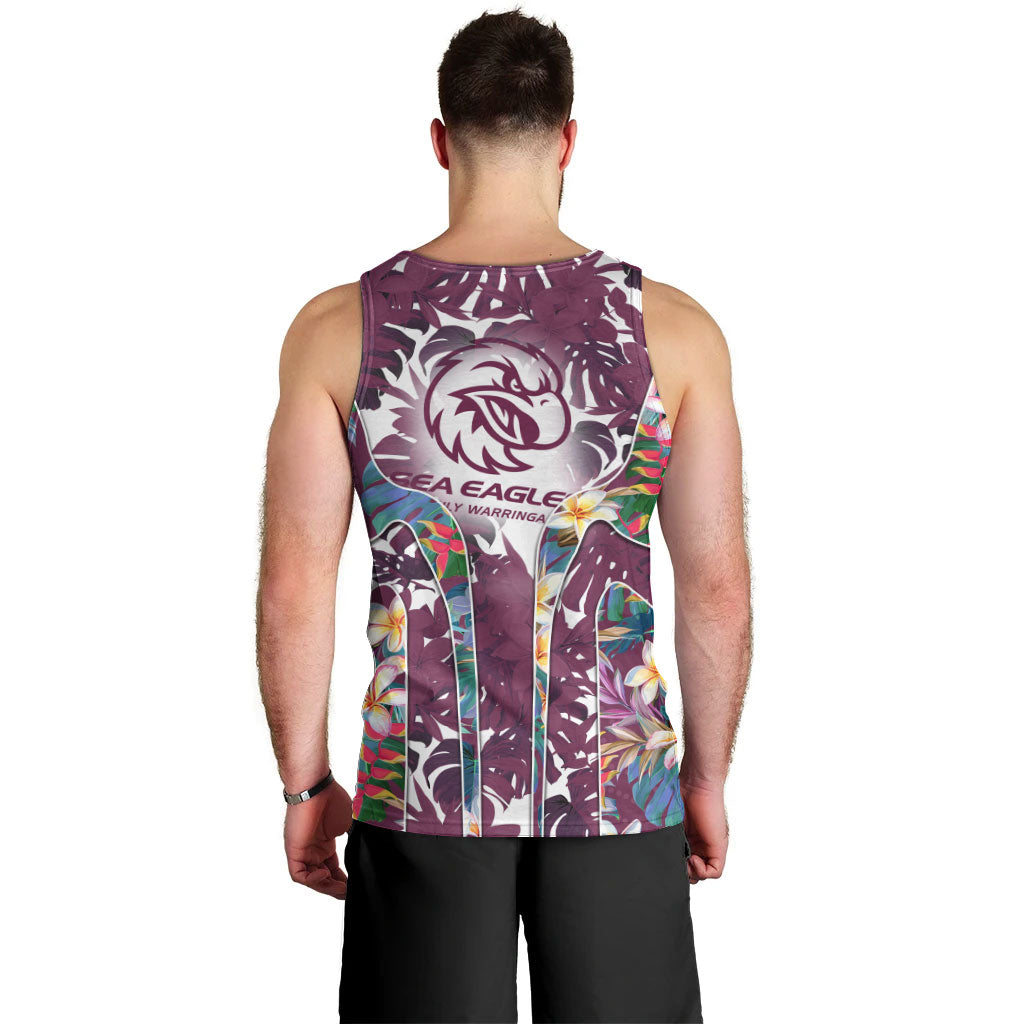Manly Warringah Sea Eagles Men Tank Top Tropical Hibiscus Floral Pattern With Maroon And White Accents