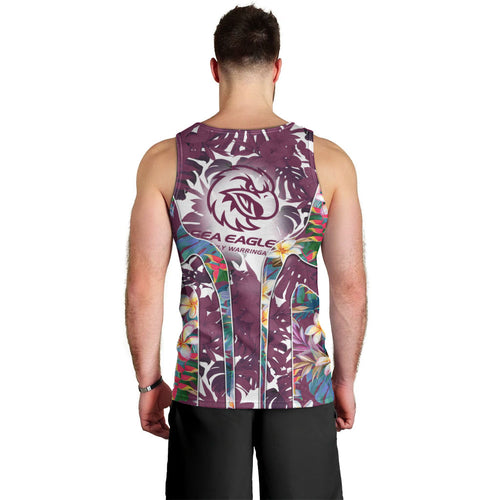 Manly Warringah Sea Eagles Men Tank Top Tropical Hibiscus Floral Pattern With Maroon And White Accents