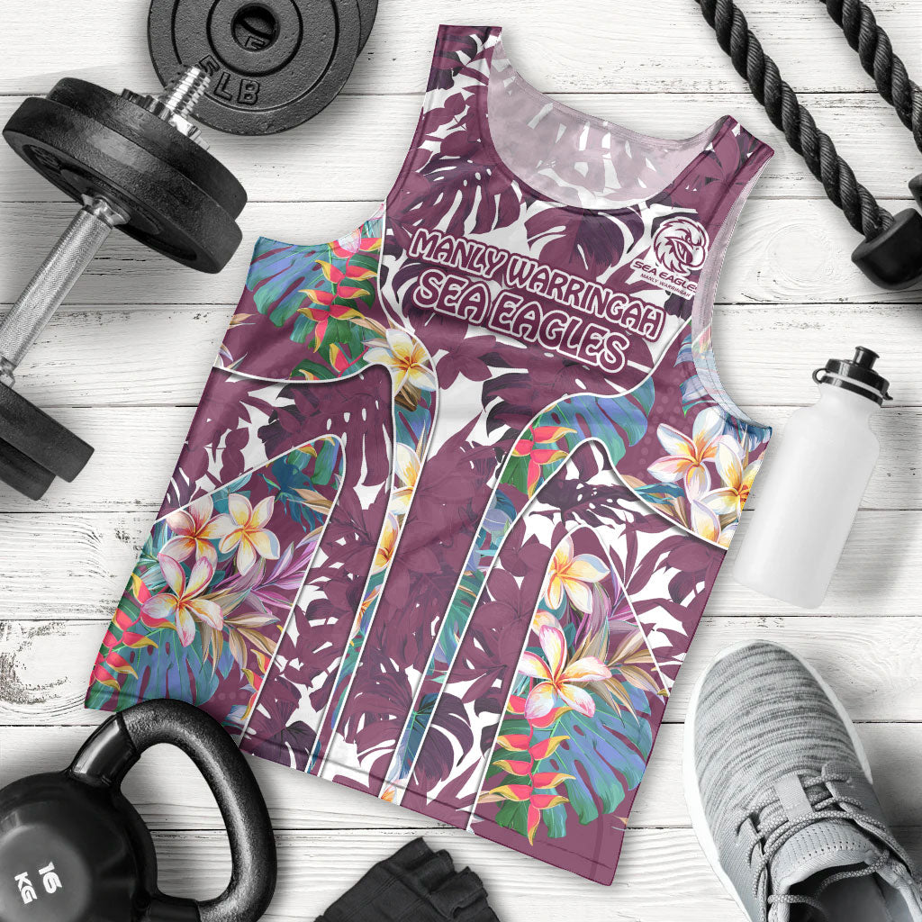 Manly Warringah Sea Eagles Men Tank Top Tropical Hibiscus Floral Pattern With Maroon And White Accents