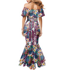 Manly Warringah Sea Eagles Mermaid Dress Tropical Hibiscus Floral Pattern With Maroon And White Accents