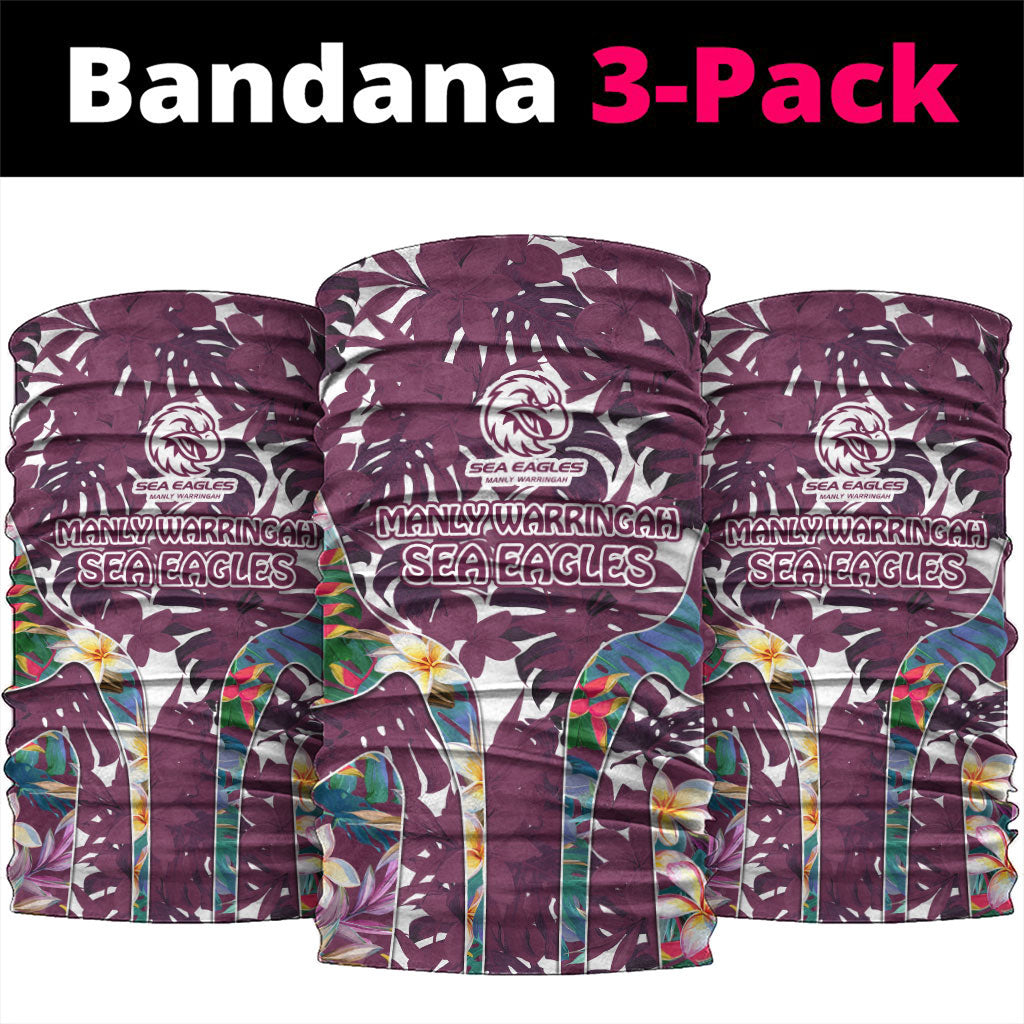 Manly Warringah Sea Eagles Neck Gaiter Tropical Hibiscus Floral Pattern With Maroon And White Accents
