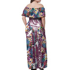 Manly Warringah Sea Eagles Off Shoulder Maxi Dress Tropical Hibiscus Floral Pattern With Maroon And White Accents