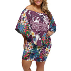 Manly Warringah Sea Eagles Off Shoulder Short Dress Tropical Hibiscus Floral Pattern With Maroon And White Accents