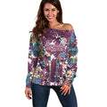 Manly Warringah Sea Eagles Off Shoulder Sweater Tropical Hibiscus Floral Pattern With Maroon And White Accents
