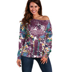 Manly Warringah Sea Eagles Off Shoulder Sweater Tropical Hibiscus Floral Pattern With Maroon And White Accents